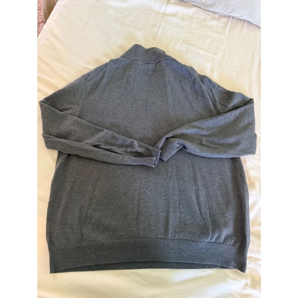 Lands' End Supima Cotton Quarter Zip Sweater Men's XL Gray Preppy Golf Coastal